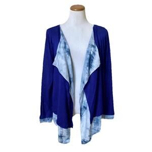 NWT Fate Royal Blue Tie-Dye Open-Front Cardigan Sweater Draped Top Long Sleeve S